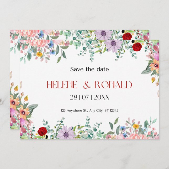 Färglös minimalistisk Blommigt Spara datum Spara Datumet (Fram/baksida)