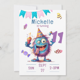 Färglös monsterinbjudan Elva år födelsedagsinbjuda Inbjudningar