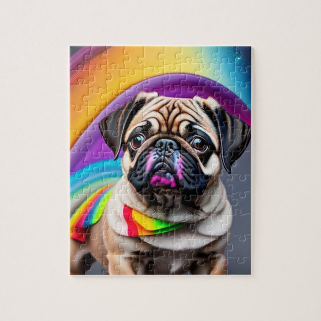 Färglös neon Cute Pug Pussel (Vertikal)
