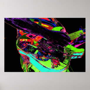 färglös neonpsykotisk guitar-spelare poster