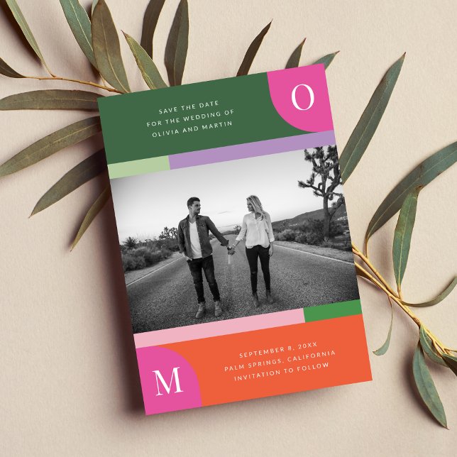 Färglös Orange och Rosa Bold Bright Spara datum Datumet (A bold and colorful save the date design, perfect for a variety of vibrant wedding themes.)