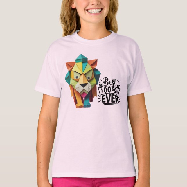 Färglös Origami Lejon teckningsdesign T Shirt (Framsida)