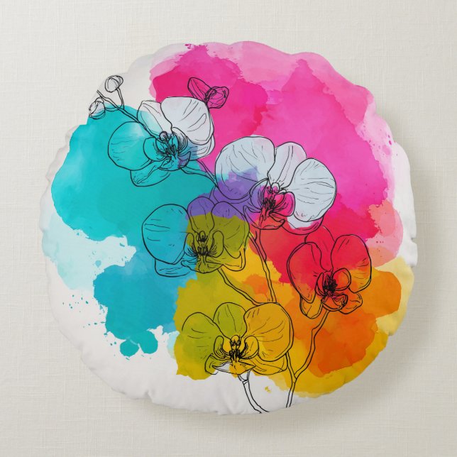 Färglös orkidéBlommigt runda Dekorativ kudde (Framsidan)