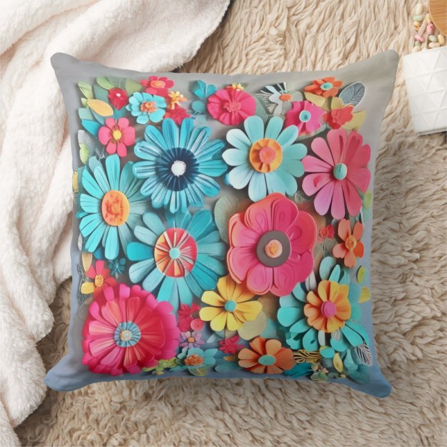 Färglös Papper Blommigt Art Kudde (Filt)