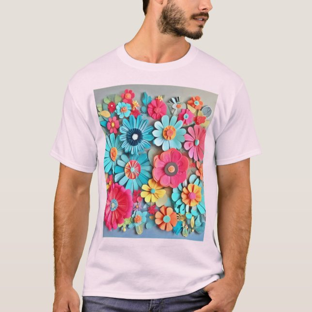 Färglös Papper Blommigt Art T Shirt (Framsida)