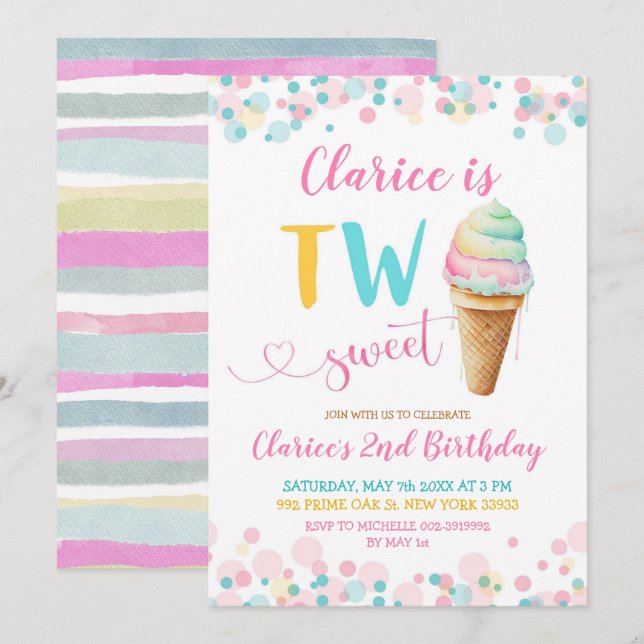Färglös pastel 2 sötad Barn andra födelsedag Inbjudningar (Fram/baksida)