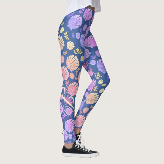 Färglös Personlig Monogram Seashell Mönster Leggings (Höger)