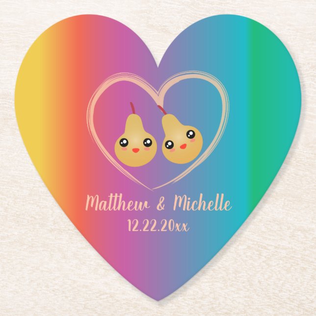 Färglös regnbåge Ombre Perfekt Pear Cute Bröllop Underlägg Papper (Framsida)