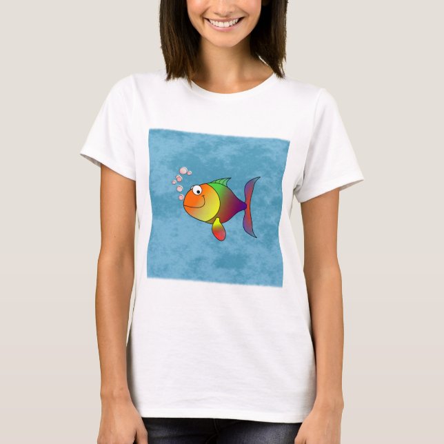 Färglös regnbåge Roligt leende färsk fisk T Shirt (Framsida)