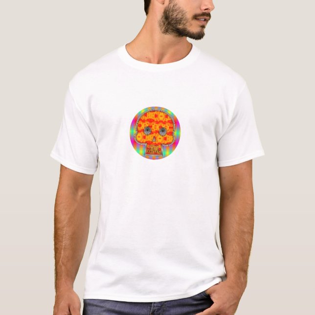 Färglös robot Skull på regnbåge Tee Shirt (Framsida)
