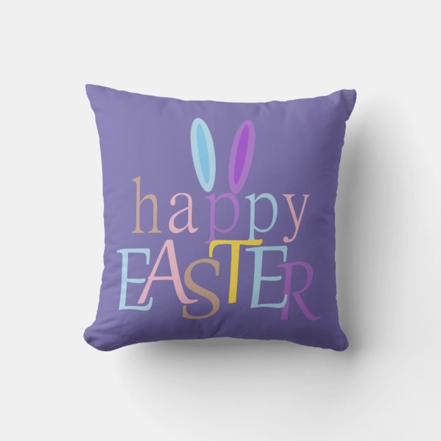 Färglös Roligt Bunny Glad påsk på Lila Kudde (Framsida)