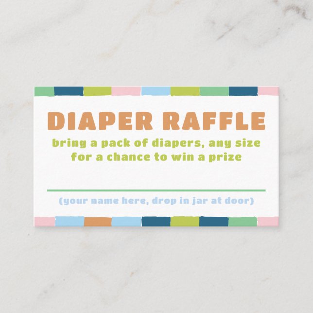 Färglös Roligt Kön Neutral Baby Diaper Raffle Visitkort (Framsida)
