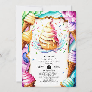 Färglös Roligt Scoop Ice Cream Birthday Inbjudningar