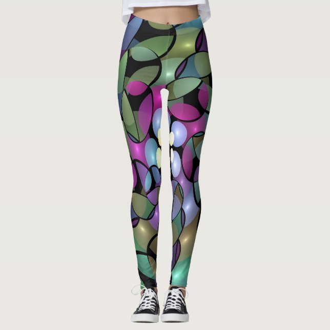 Färglös Rörelser Abstrakt Trippy Fractal Art Leggings (Framsida)