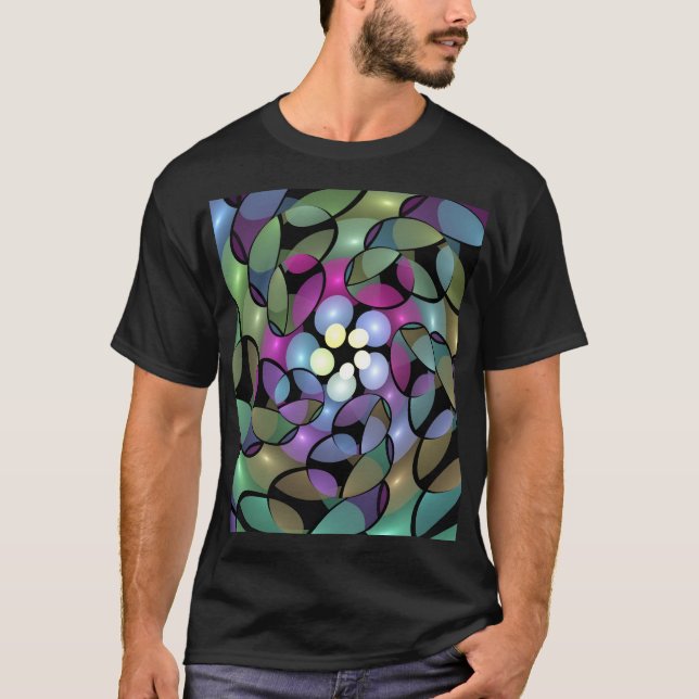Färglös Rörelser Abstrakt Trippy Fractal Art T Shirt (Framsida)