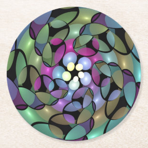 Färglös Rörelser Abstrakt Trippy Fractal Art Underlägg Papper Rund