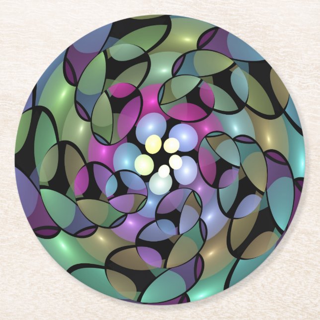 Färglös Rörelser Abstrakt Trippy Fractal Art Underlägg Papper Rund (Framsidan)