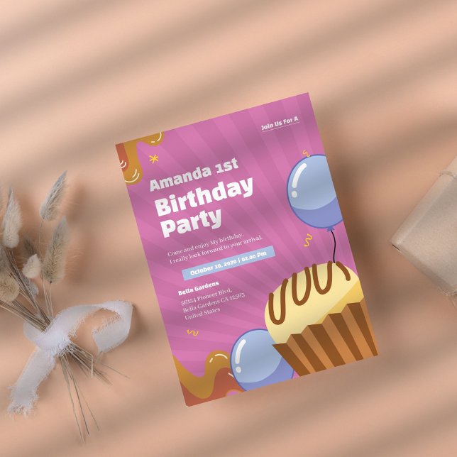 Färglös Rosa 1:a födelsedagsinbjudan Inbjudningar (Skapare uppladdad)