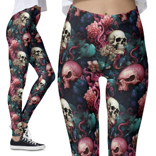 Färglös Rosa Alien Döskallars Blommigt Gothic Leggings