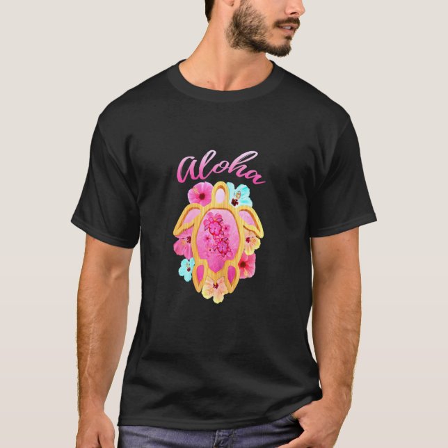 Färglös Rosa Aloha Hawaii Vacation Sea Turtle T Shirt (Framsida)