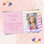 Färglös Rosa Birthday Tack Kids Girl Photo<br><div class="desc">Färglös Rosa Birthday Tack för ditt barndomskort. Tack för din rosa-födelsedag för dina vänner och din familj. Ladda upp fotot och anpassa vykortet med ditt namn och din text. vykortet har färgstarka stjärnor och vågar. Underbart som tack för att du fick kort för flickor.</div>