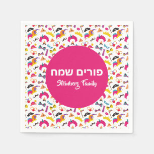 Färglös Rosa Clown Grogger Lycklig Purim Pappersservett