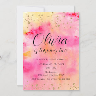 Färglös Rosa Gult Tie Dye Girl Födelsedagsfest Inbjudningar
