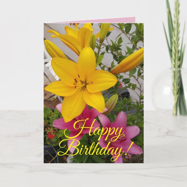 Färglös Rosa Lily blommigt Blommor Birthday Card Kort (Framsida)