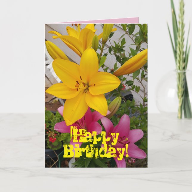 Färglös Rosa Lily blommigt Blommor Birthday Card Kort (Framsida)
