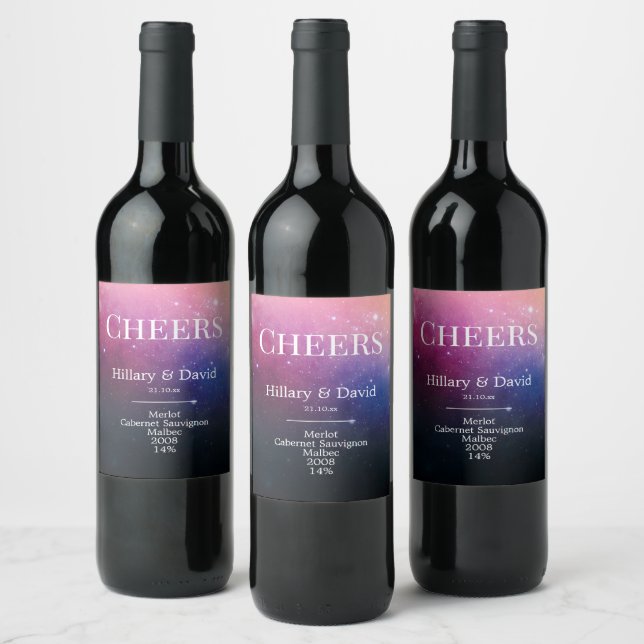 Färglös Rosa Nebula Bröllop Vinflaska Etikett (Flaskor)