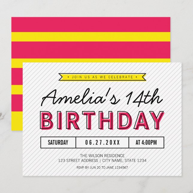 Färglös Rosa och Gult i modern ålder Inbjudningar (Fram/baksida)