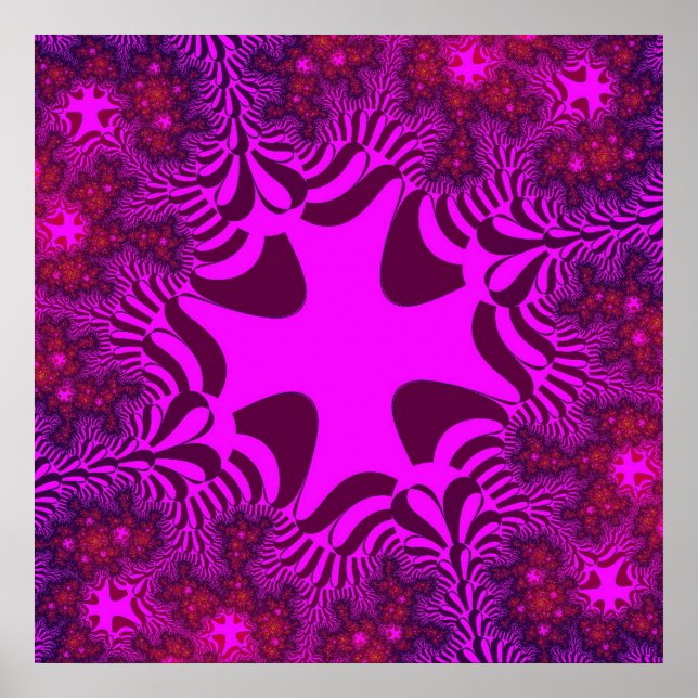 Färglös Rosa och Lila Fractal Poster (Framsidan)