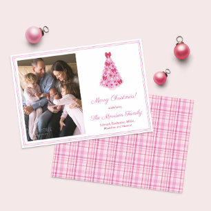 Färglös Rosa och Röda Julgran Bild Julkort