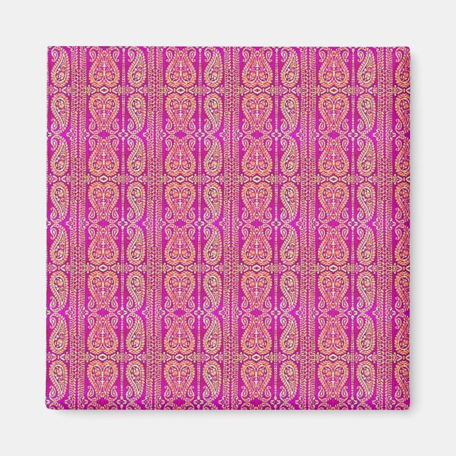 Färglös Rosa Paisley Stripe Magnet (Framsidan)