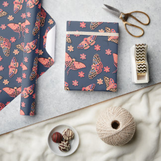 Färglös Rosa, Peachy Moths & Flowers Mönster Presentpapper