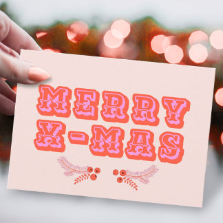 Färglös Rosa + rött merry X-Mas platt Helgdag-kort Julkort