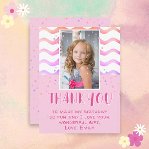 Färglös Rosa Stars Birthday Tack Flickfoto Vykort