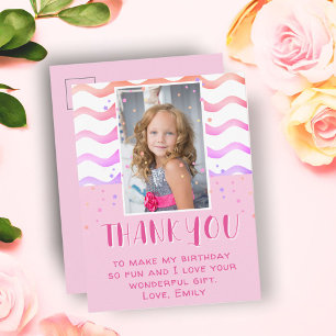 Färglös Rosa Stars Birthday Tack Flickfoto Vykort