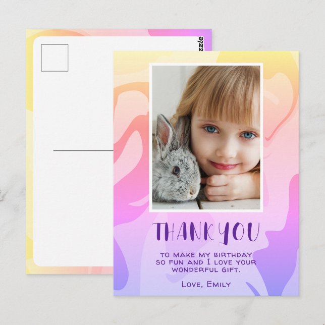 Färglös Rosa Swirl Girl Photo Birthday Tack Vykort (Fram/baksida)