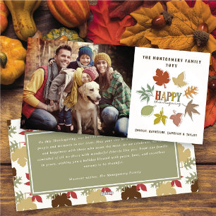 Färglös Rustik Thanksgiving Löv andedräkt Foto Julkort