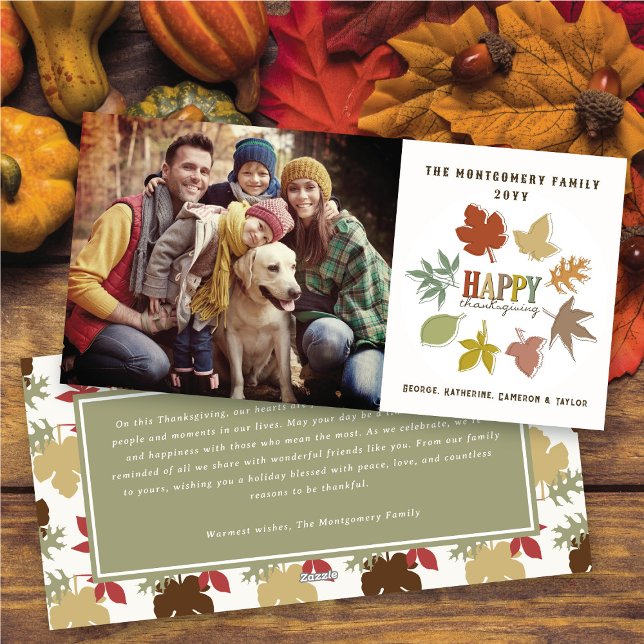 Färglös Rustik Thanksgiving Löv andedräkt Foto Julkort (Colorful Rustic Thanksgiving Leaves Wreath Photo Holiday Card @ fat_fa_tin)