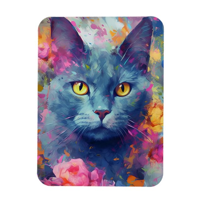 Färglös rysk blå katt magnet (Vertikal)