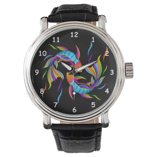 Färglös simmande fisk eller Yin och Yang Symbol Armbandsur (Framsida)