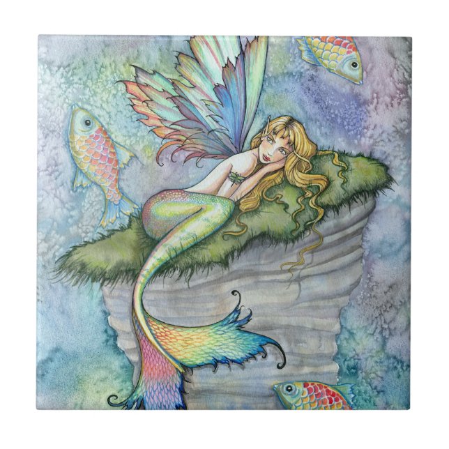 Färglös Sjöjungfru och karp Fantasy Art Kakelplatta (Framsidan)
