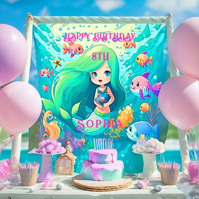 Färglös Sjöjungfru ThLED Grattis på födelsedagen P Poster (Colorful Mermaid Themed Birthday Party Poster)