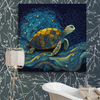 Färglös sköldpaddssimming under Starry Natt Himlar Canvastryck