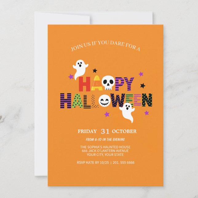 Färglös skrift Spooky Halloween Inbjudan (Framsida)