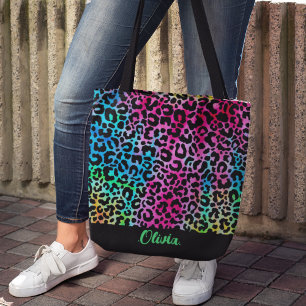 Färglös Snyggt Leopard Struktur Neon Feminin Tygkasse