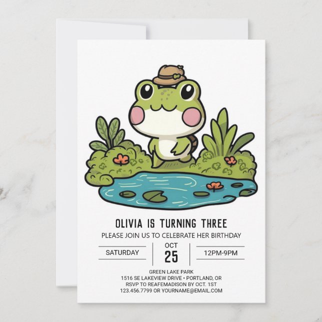 Färglös Söt Frog Digital Birthday Inbjudningar (Framsida)