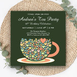 Färglös Söt Tea Kopp | Grönt Birthday Tea Party Inbjudningar<br><div class="desc">Inbjudan dina gäster med den här söta tefestinbjudan. Lägg bara till all händelseinformation.</div>